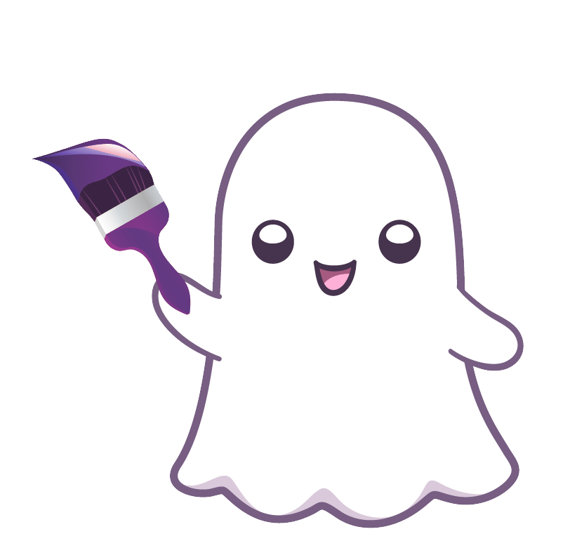 A ghost holding up a purple paintbrush